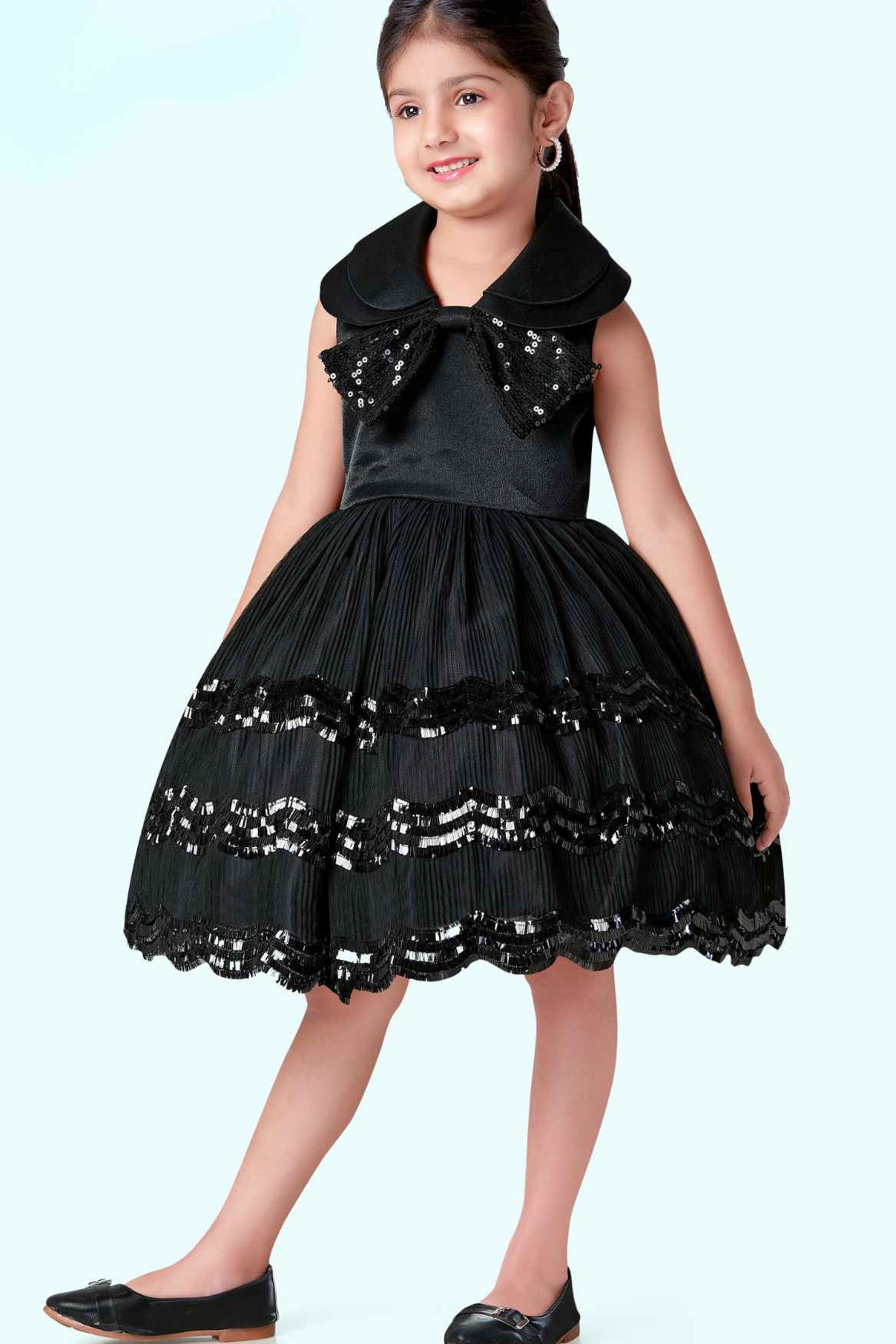 Elegant Black Sequins Work Party Wear Frock For Girls