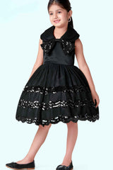 Elegant Black Sequins Work Party Wear Frock For Girls