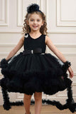 Black Net Party Wear Tailback Frock Embellished With Bow For Girls - Lagorii Kids