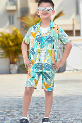 Trendy Multicolor Printed Shirt And T-Shirt With Shorts Set For Boys