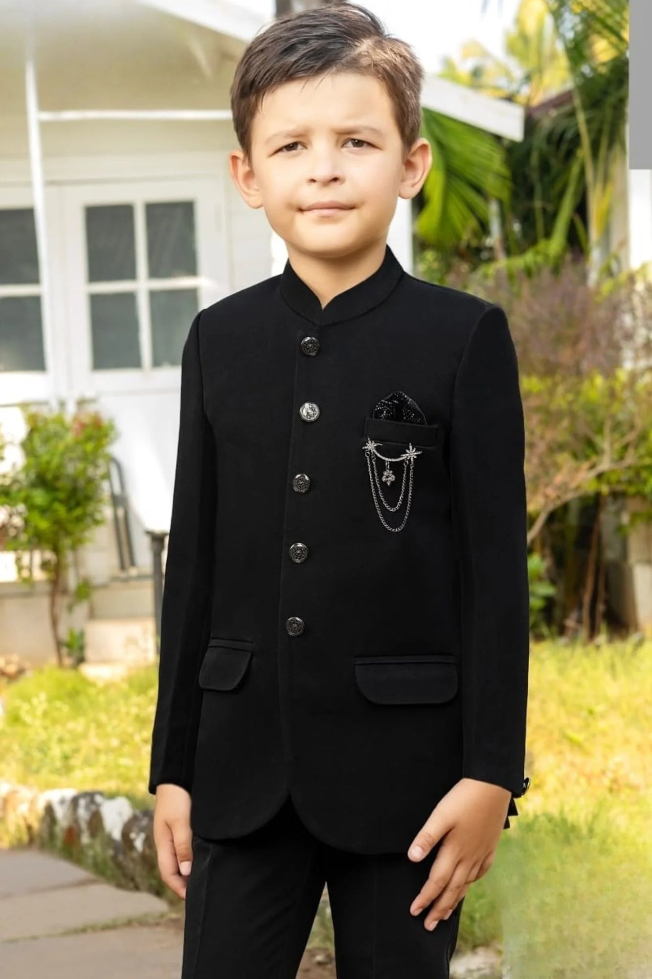 Classic Black Jhodhpuri Suit Set For Boys