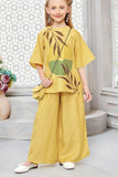 Mustard Yellow Floral Printed Palazzo Set With Matching Bag For Girls