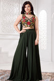 Green Floral Embroidered Palazzo Set with Dupatta For Girls