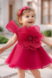 Pink Bloom Dress with Giant Flower Appliqué And Bow Detail For Girls