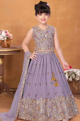 Elegant Lavender Sequin Embroidery Lehenga Choli For Girls