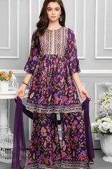 Purple Floral Printed And Embroidered Palazzo Sets For Girls