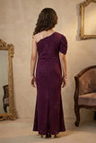 Girls Wine Purple One Shoulder Embellished Party Gown