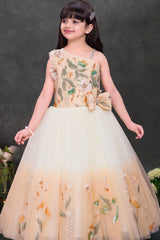 Peach Floral Embroidered One-Shoulder Party Wear Gown For Girls