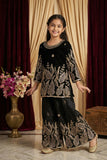 Black Heavy Embroidered Palazzo Set For Girls