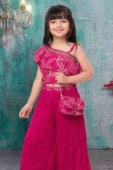 Pink Sequin Palazzo Set With Cape Sleeves For Girls - Lagorii Kids