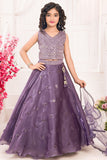 Royal Lavender Mirror Work Lehenga Choli Set For Girls