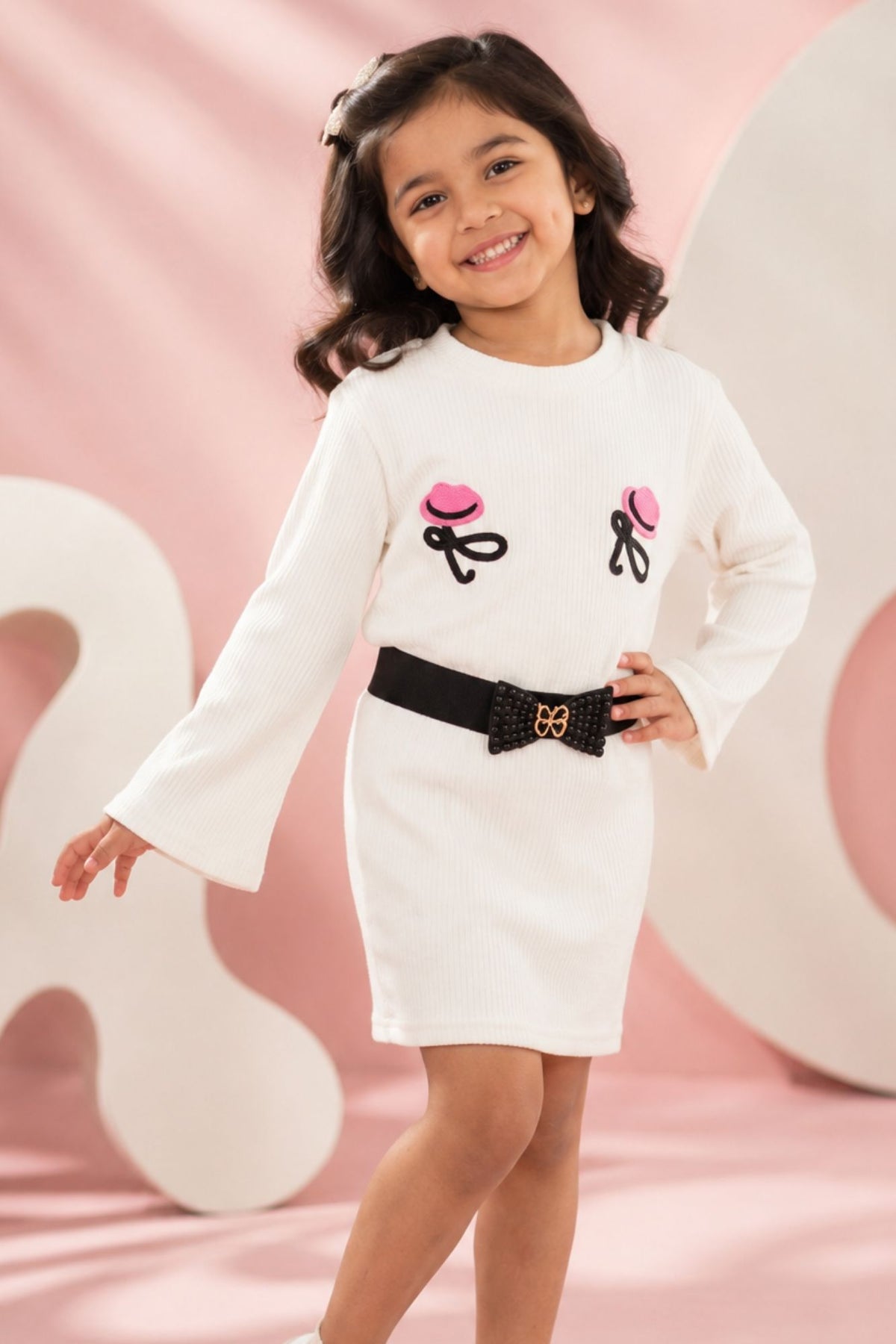 White Embroidered Top & Skirt Co-ord Set For Girls