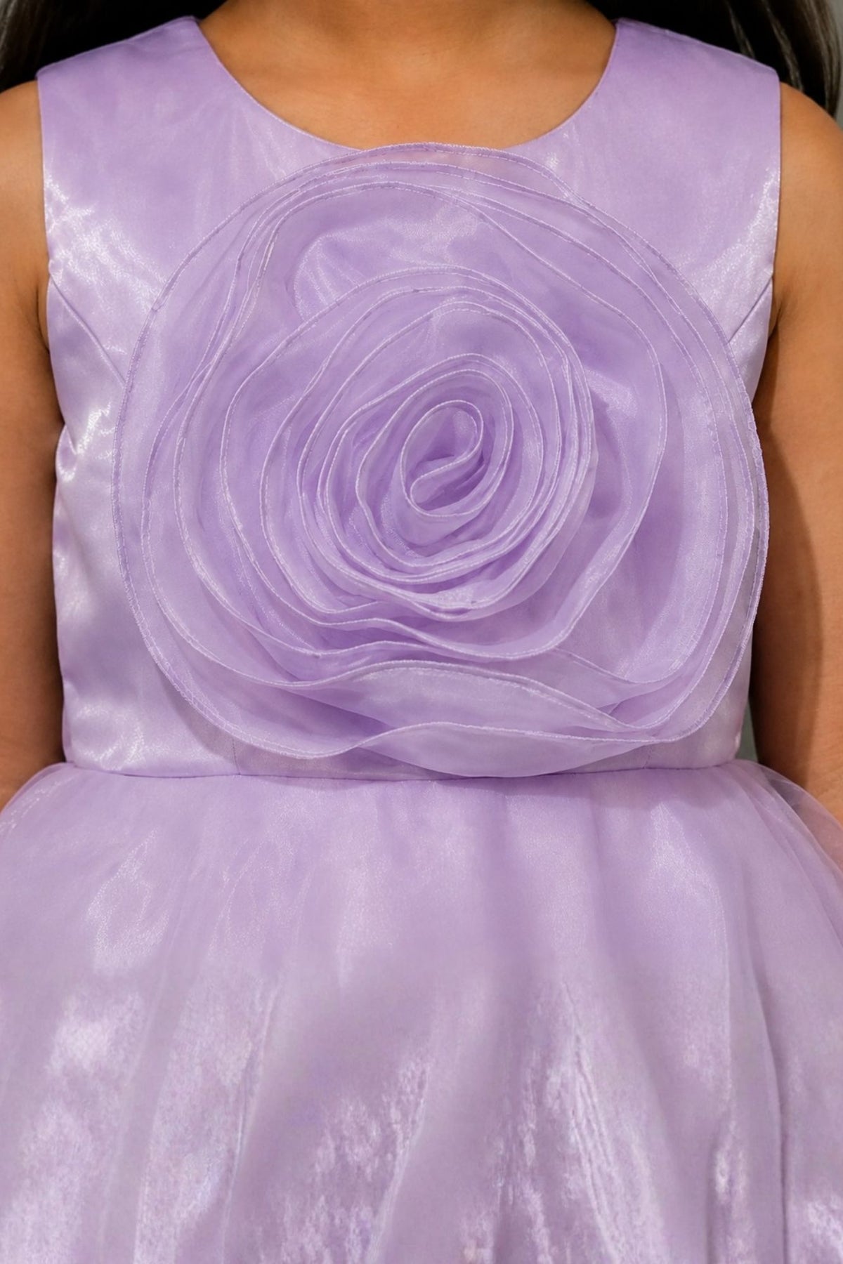 Lavender Embellished Party Wear Frock with 3D Rose Appliqué For Girls