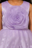 Lavender Embellished Party Wear Frock with 3D Rose Appliqué For Girls