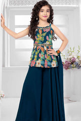 Stylish Blue Embroidered And Sequin Palazzo Set For Girls