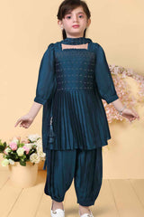 Teal Blue Stone Work Kurta With Harem Pant For Girls