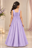 Elegant Sleeveless Lavender Shimmer Party Wear Gown For Girls