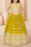 Yellow Embroidered Lehenga Choli Set With Dupatta for Girls