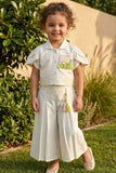 Girls Cream Pleated Co-Ord Set with Floral Patch Pocket