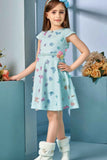 Blue Blue Party Wear Frock with Multicolor 3D Floral Appliqué Frock For Girls