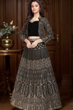 Designer Black Zari Embroidered Lehenga Choli Set for Girls