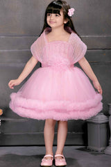 Pink Frock Embellished With Flower And Sequins For Girls