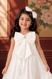 Pearl White 3D Bow Embellished Party Wear Frock For Girls