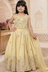 Girls Fawn Floral Embroidered Lehenga Choli with Dupatta
