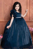 Deep Blue Colored Royal Ballroom Gown For Girls