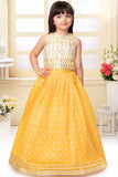 Yellow Bandhani Printed Lehenga Choli With Mirror And Embroidered For Girls