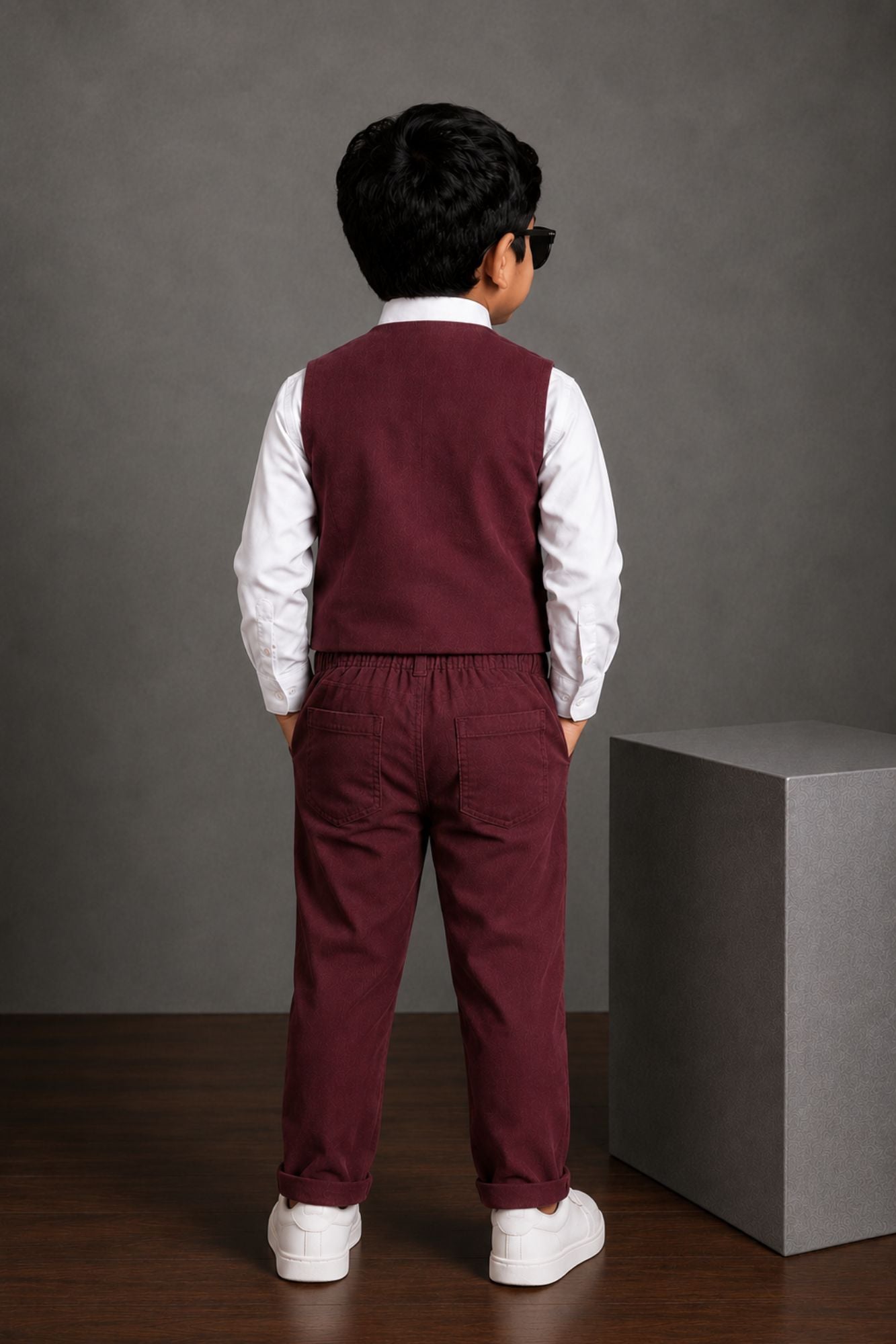 Boys Dusty Rose  Waistcoat Suit Set with Bow Tie