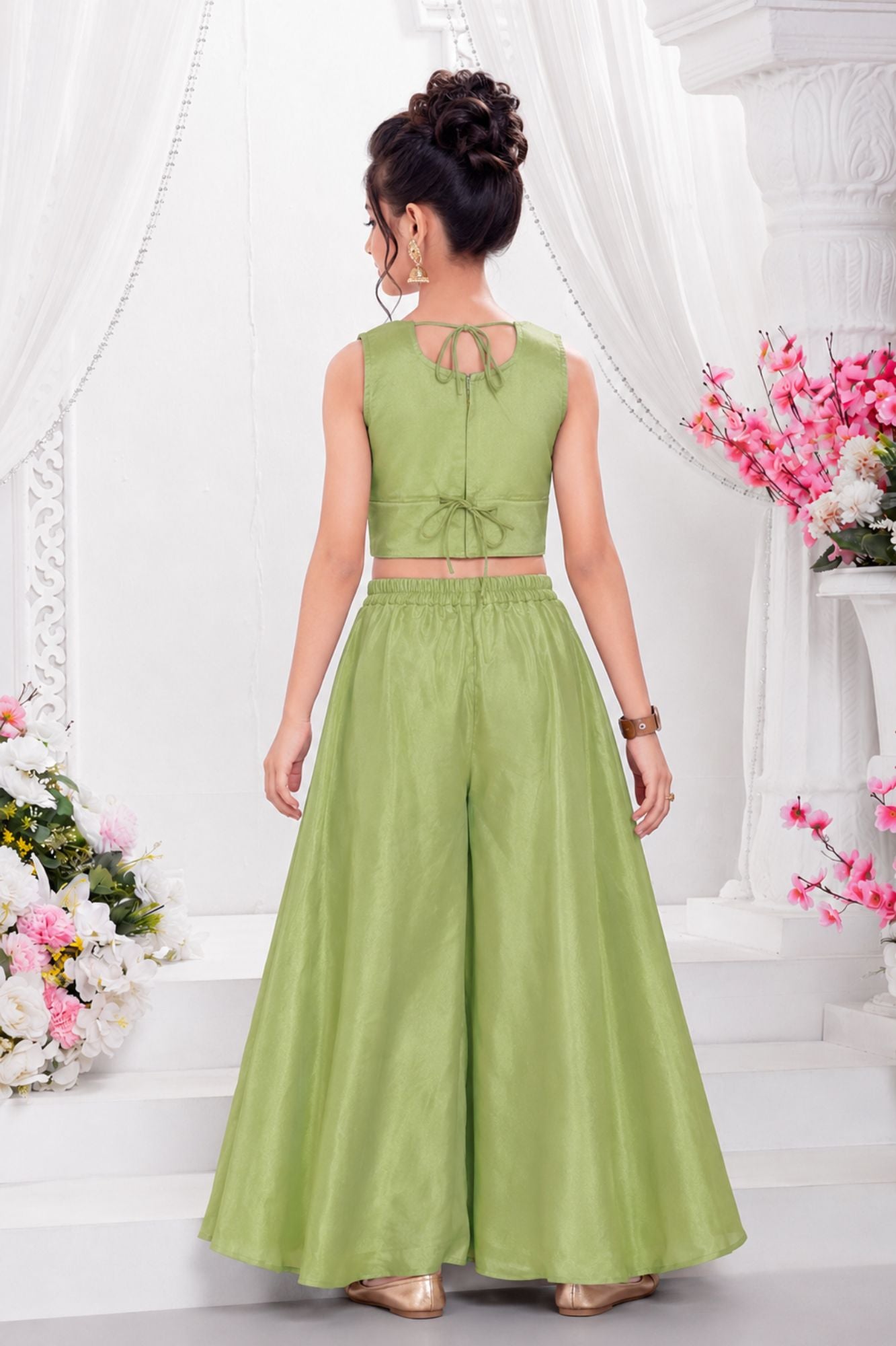 Elegant Pista Embroidered Palazzo Set with Dupatta