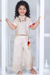 Stylish Beige Co Ord Set With Embroidery For Girls