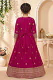 Rani Pink Embroidered Anarkali Ethnic Gown with Dupatta For Girls