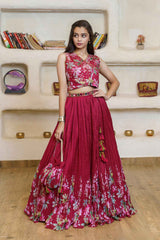 Maroon Sleeveless And Mirror With Sequin Embroidered Lehenga Choli For Girls