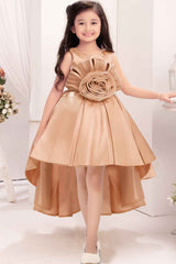 Gold Embellished With Floral Tail Back Frock For Girls