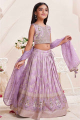 Lavender Sequins Embroidered And Stone Work Lehenga Choli Set For Girls