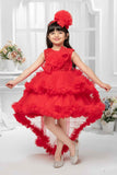 Red Sleeveless And Sequins Worked With Floral Embellished Tail Back Frock For Girls