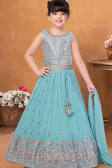 Elegant Sky Blue Sequin Embroidery Lehenga Choli For Girls