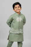 Pista Green Kurta with Embroidered Waist-coat For Boys