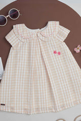 Fawn Checked Cotton Casual Frock For Girls