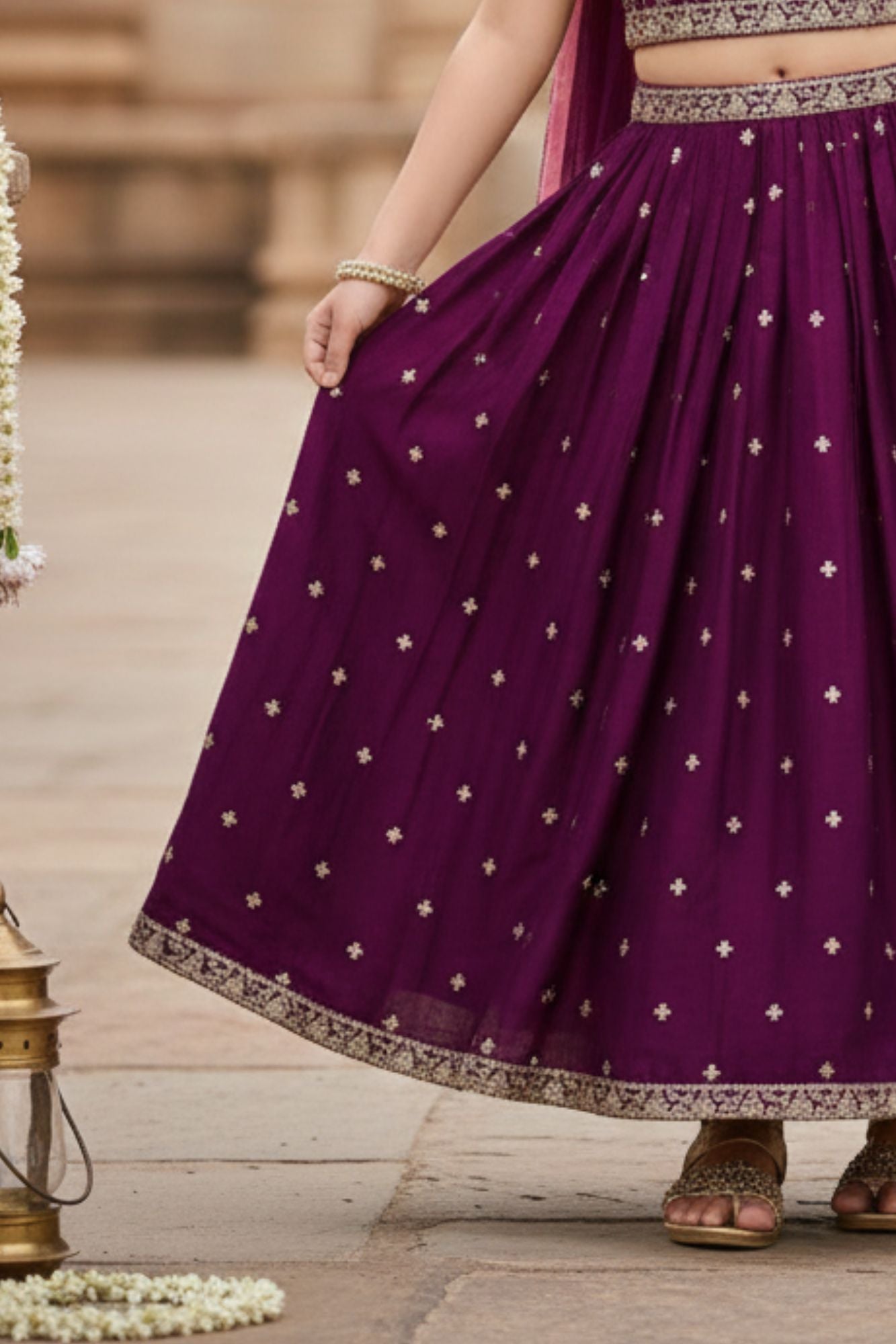 Premium Wine Embroidered Lehenga Choli with Dupatta For Girls