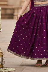 Premium Wine Embroidered Lehenga Choli with Dupatta For Girls