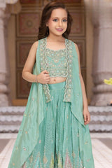 Mint Green Embroidered Palazzo Set For Girls