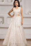 Ivory Sequin Embroidered Lehenga Set with Net Dupatta For Girls