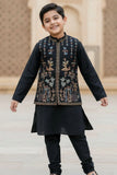Black Kurta Pajama with Multicolored Embroidered Nehru Jacket Set For Boys