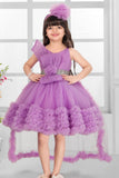 Lavender Embellished Party Wear Frock with Pleated Bodice and 3D Ruffle Hemline For Girls