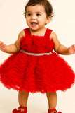 Red Frock With Ruffled Embellished For Girls