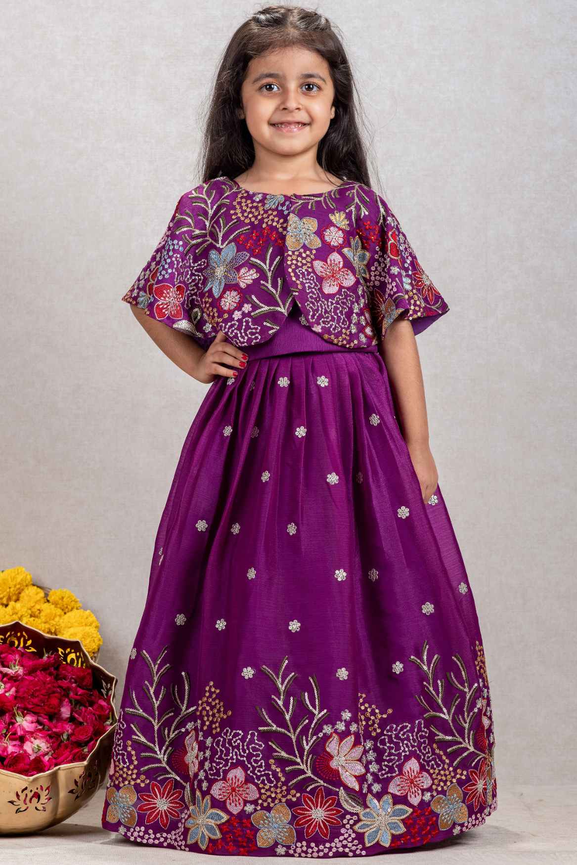 Purple Sequin And Embroidery Work Lehenga Choli For Girls