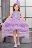 Lavender Sequin Embellished High-Low Party Dress with Ruffle Hem For Girls